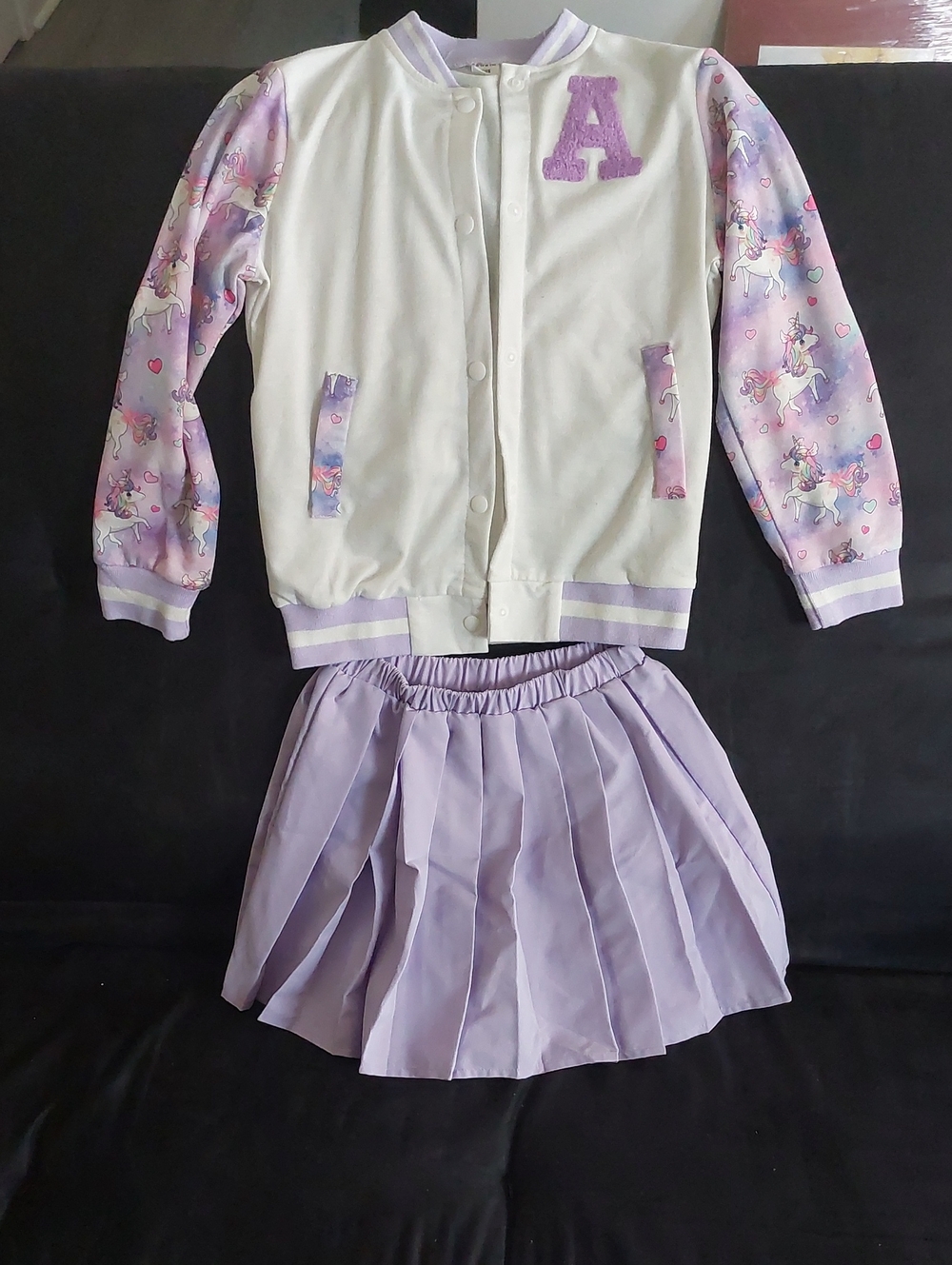 SHEIN White Snap-Front Jacket and Pleated Skirt with Lilac Trim